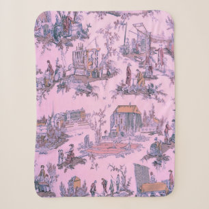 Cobertor Sherpa Francês, Rosa Toile de Jouy Chinoiserie Estilo Rus