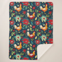 Frangos De Fazenda De Natal E Poinsettias