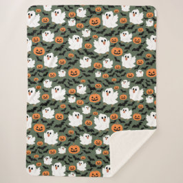 Cobertor Sherpa Frangos Fantasmas Cute Spooky com Pumpkins e Bats