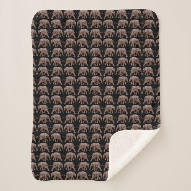 Cobertor Sherpa Frenesi de Elefante Bebê (Preto) (Frente)