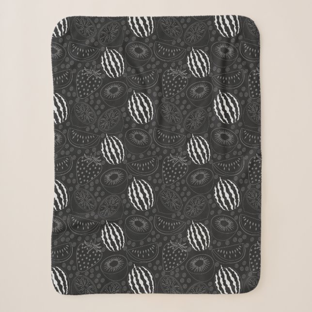 Cobertor Sherpa Fruit seamless pattern black and white Tropical (Frente)