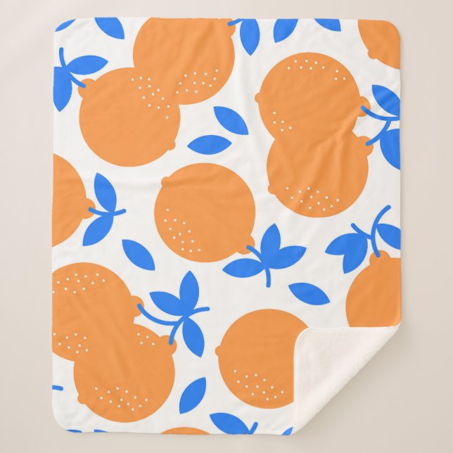 Cobertor Sherpa Fruta Laranja: Padrão Infinito De Balança Azul. (Frente)