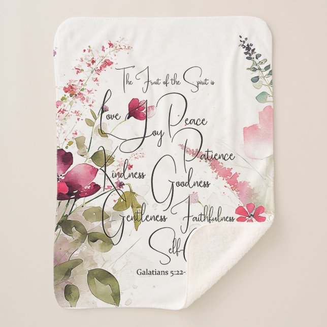 Cobertor Sherpa Fruto do Espírito floral rosa (Frente)