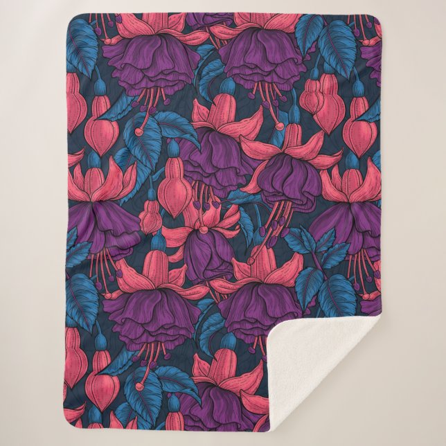 Cobertor Sherpa Fúcsia em azul e roxo (Frente)