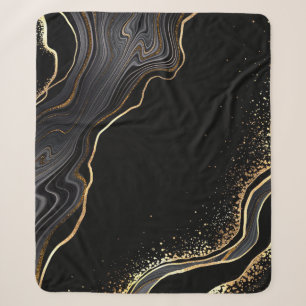 Cobertor Sherpa fundo abstrato negro de agato com veias ouros,
