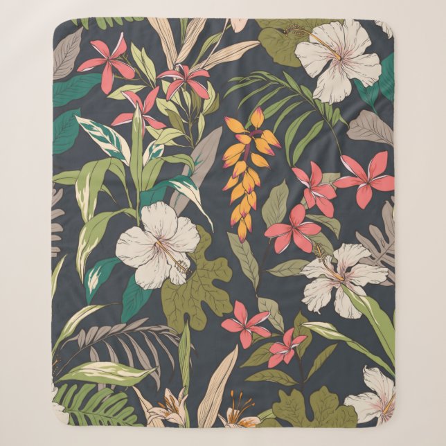 Cobertor Sherpa Fundo de flores tropicais sem costura (Frente)