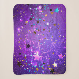 Cobertor Sherpa Fundo de folhas roxas com estrelas