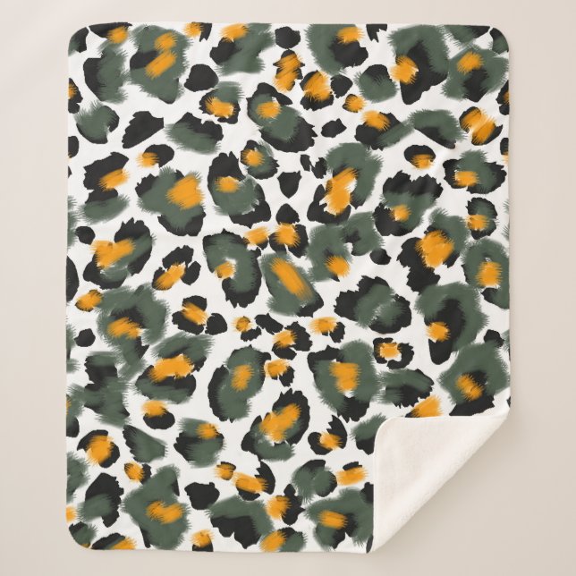 Cobertor Sherpa Fundo de Impressão de Animais Leopard (Frente)