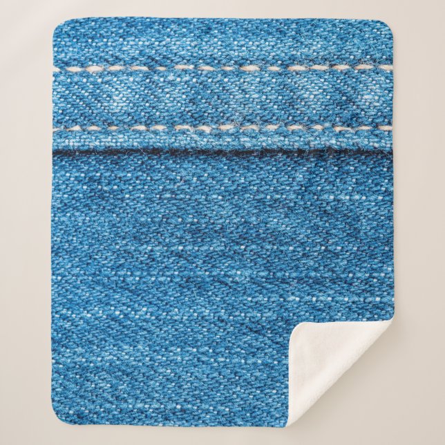 Cobertor Sherpa Fundo de textura de jeans azuis. (Frente)