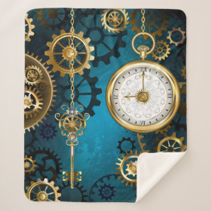Cobertor Sherpa Fundo de turquesa Steampun com engrenagens