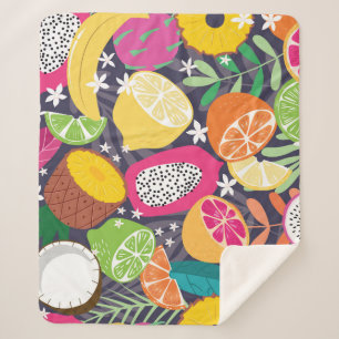 Cobertor Sherpa Fundo Escuro das Frutas Tropicais Exóticas