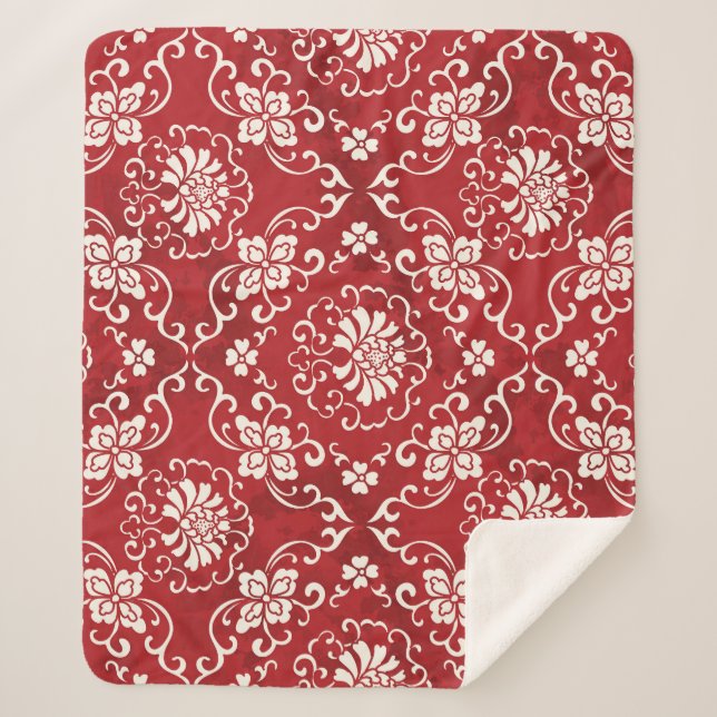 Cobertor Sherpa Fundo espiral chinês vermelho. (Frente)