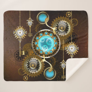 Cobertor Sherpa Fundo Rusty Steampunk com Lentes Turquesa