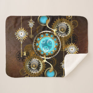 Cobertor Sherpa Fundo Rusty Steampunk com Lentes Turquesa