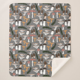 Cobertor Sherpa Fungi Mushroom Fern Pattern
