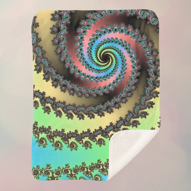 Cobertor Sherpa Funky Spiral Pastel Rainbow Fractal (Criador carregado)
