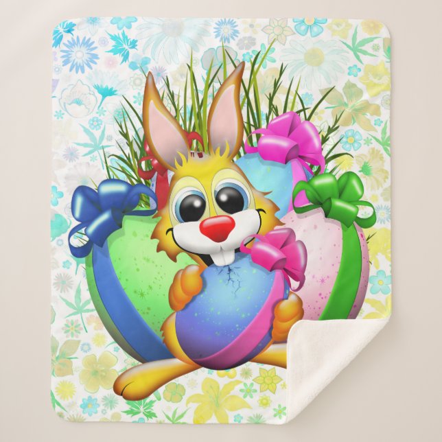 Cobertor Sherpa Funny Bunny biting an Easter Egg (Frente)