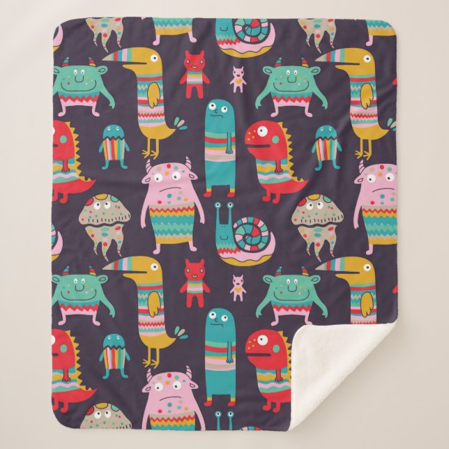 Cobertor Sherpa Funny monsters seamless pattern (Frente)