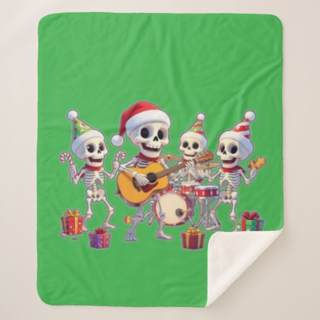 Cobertor Sherpa Funny Skeleton Band Christmas & New Year – 3D Cart (Frente)