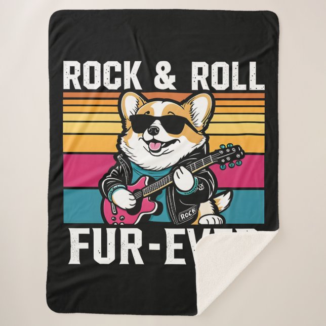 Cobertor Sherpa Fur-Ever Rock & Roll With A Rockin Corgi (Frente)