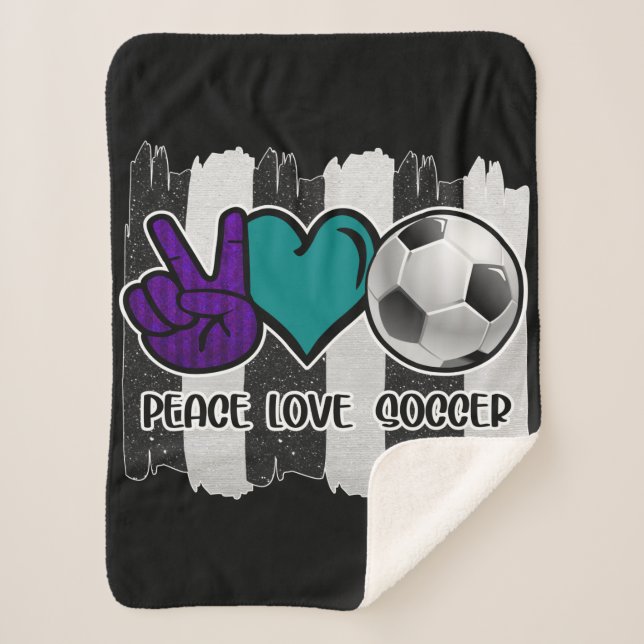 Cobertor Sherpa Futebol de amor à paz em branco e preto (Frente)