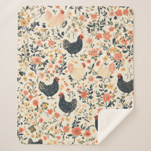 Cobertor Sherpa Galinhas fazendas, Galinhas \ Flores Algodão