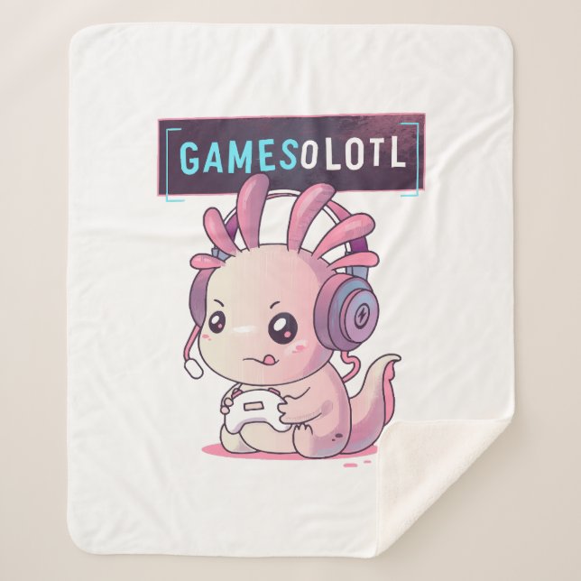 Cobertor Sherpa Gamesolotl - Gamer Axolotl (Frente)