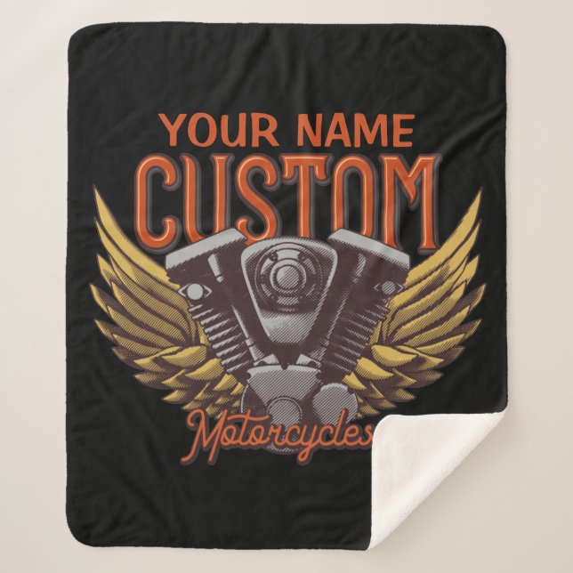 Cobertor Sherpa Garagem Personalizada de Eagle Wings Biker (Frente)
