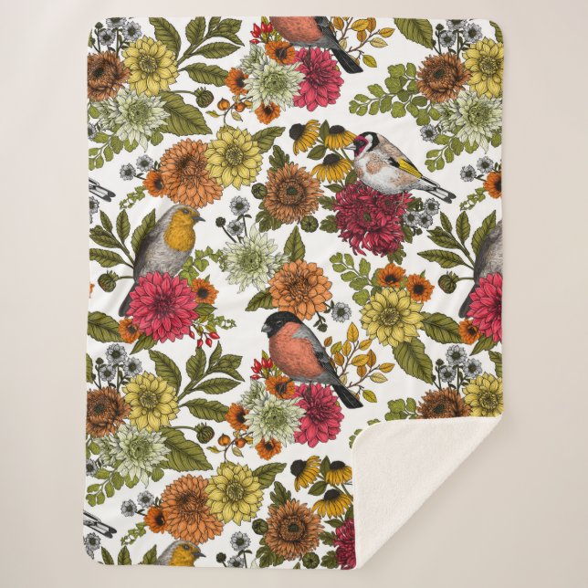 Cobertor Sherpa Garden birds and flowers 1 (Frente)