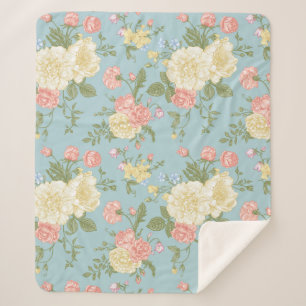 Cobertor Sherpa Garden Peony Floral Patterno