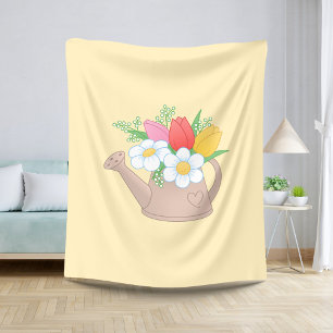 Cobertor Sherpa Garden Watering Can com Flores em Amarelo