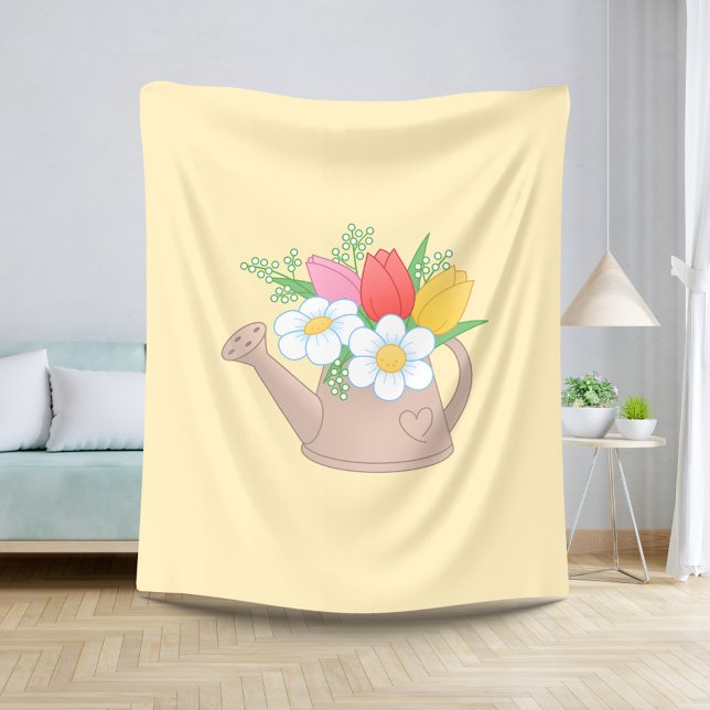Cobertor Sherpa Garden Watering Can com Flores em Amarelo (Criador carregado)