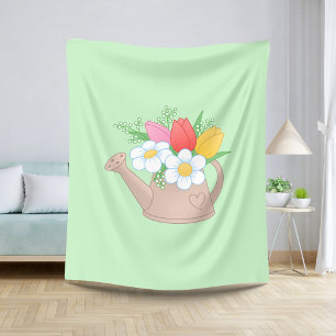 Cobertor Sherpa Garden Watering Can com Flores em Verde