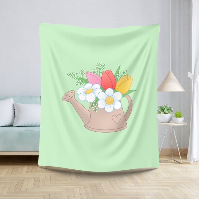 Cobertor Sherpa Garden Watering Can com Flores em Verde (Criador carregado)