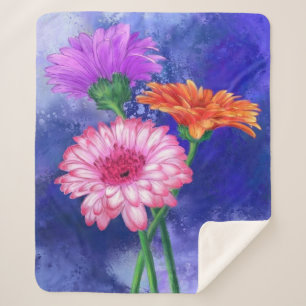 Cobertor Sherpa Garganta Gerberas de Três Cores - Desenho de Arte