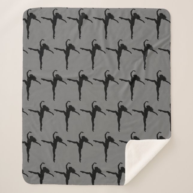Cobertor Sherpa Garota Balé Dança Silhouette Cinza Negra (Frente)