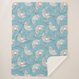 Cobertor Sherpa Garota bonita dormindo na lua com um coelho