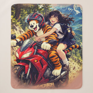 Cobertor Sherpa Garota de Anime e Moto Tiger –