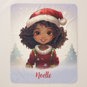 Cobertor Sherpa Garota Negra Vestindo Papai Noel de Natal