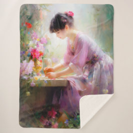 Cobertor Sherpa Garota no Jardim Flor