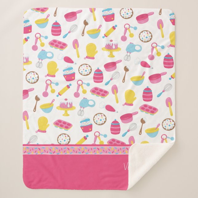 Cobertor Sherpa Garota Pequena Criança Pink-Cozinhar Padrinha Chef (Frente)