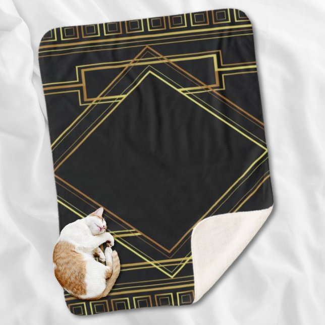 Cobertor Sherpa gatby black and gold geométrico (gatsby black and gold geometric pattern art deco sherpa blanket)