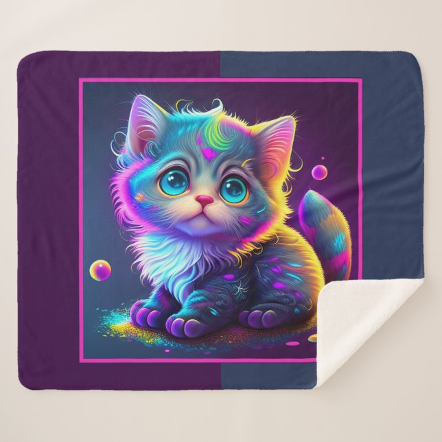 Cobertor Sherpa Gatinho Animado Bonito (Frente (Horizontal))