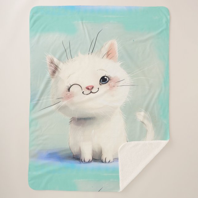 Cobertor Sherpa Gatinho Branco Bonito (Frente)