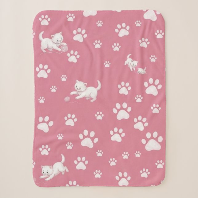 Cobertor Sherpa Gatinhos brincando & pegadas (Frente)