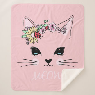 Cobertor Sherpa Gato Adorável   Soquete de Gato de Coroa Rosa