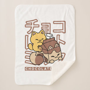 Cobertor Sherpa Gato Cinto Trilho Chocolate Leite Cartonagem Kawai