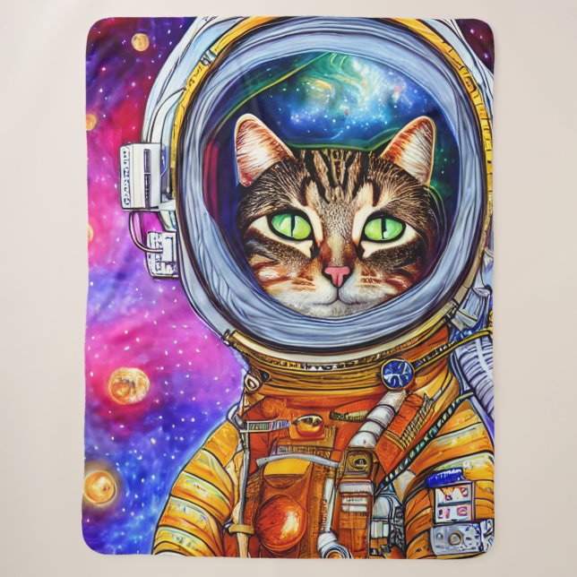Cobertor Sherpa Gato de Astronauta Engraçado Whimsical (Frente)