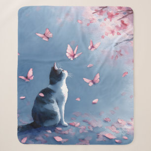 Cobertor Sherpa Gato de Flor de Cerejeira e Borboletas (4)