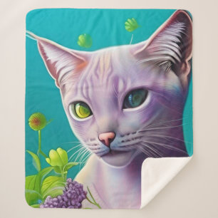 Cobertor Sherpa Gato de Lilac Siamese em flores lilás em Teal